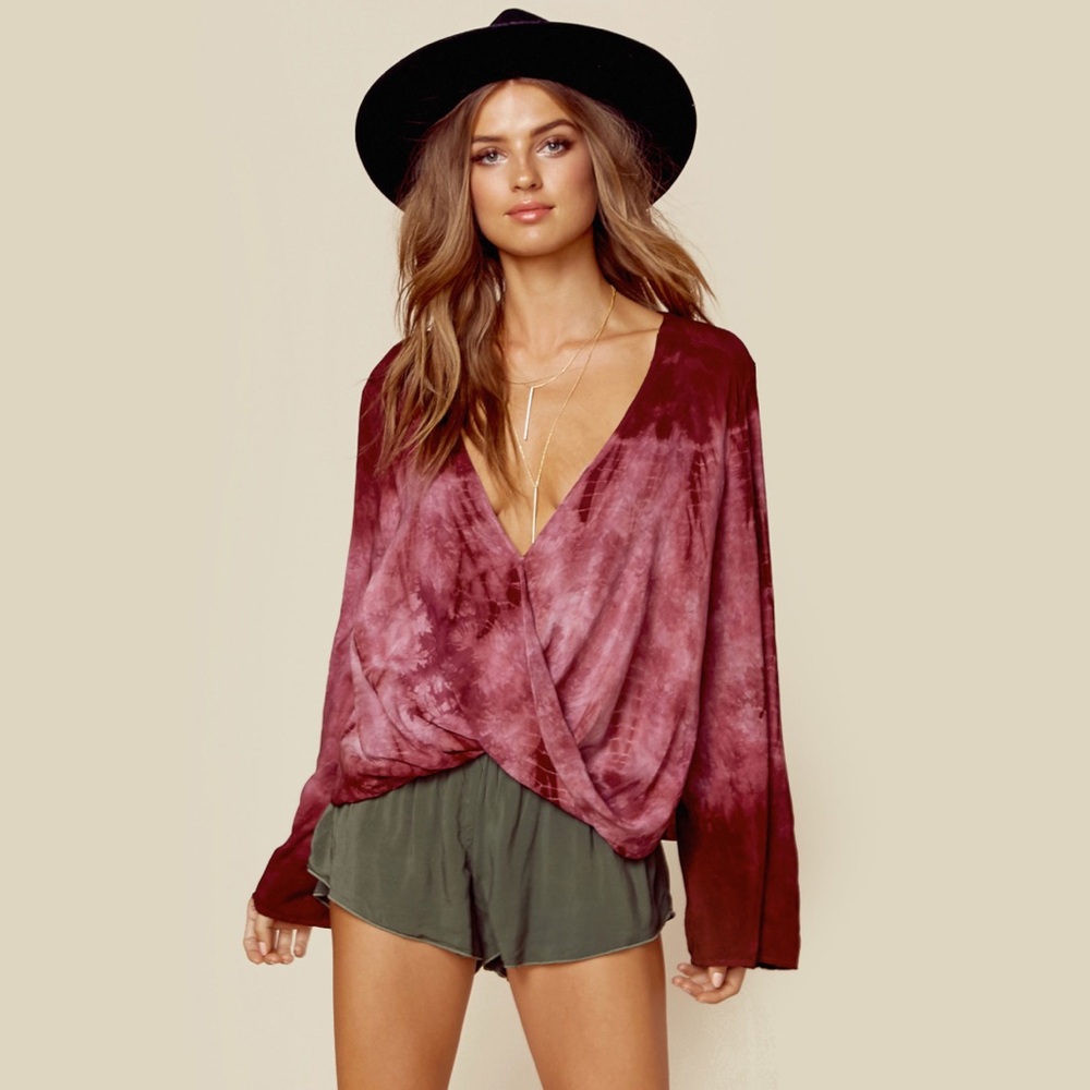 Planet Blue flowy red tie dye blouse